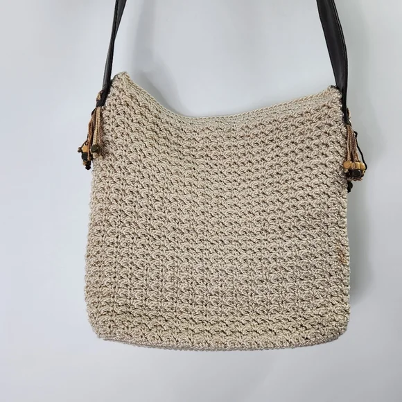 The Sak Crocheted Crossbody Shoulder Bag Cream Beaded Boho - Picture 6 of 9